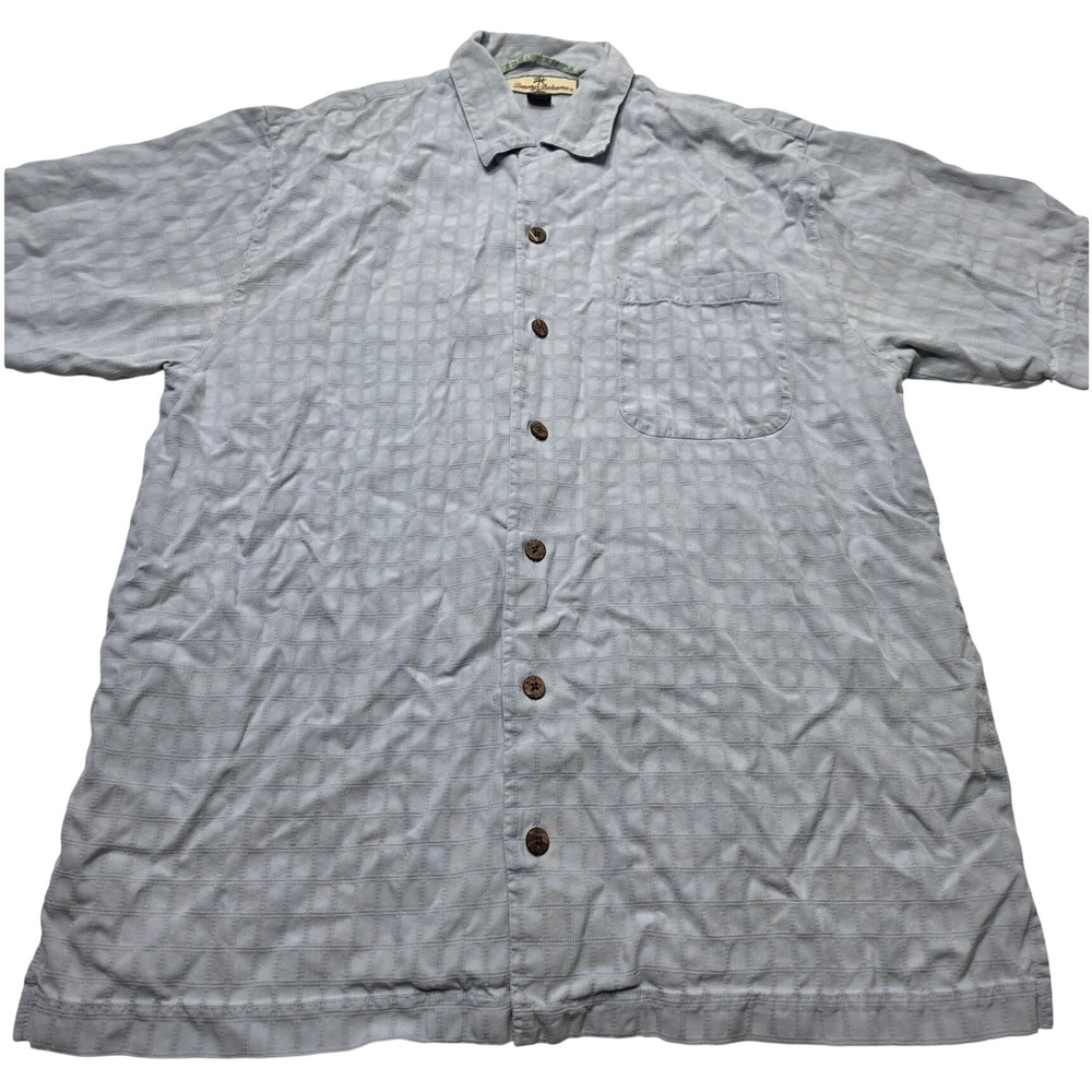 Tommy Bahama Relax Mens Medium Silk Short Sleeve Button Down Shirt Blue Grey
